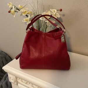 Coach Madison Phoebe Red Pebble Leather Shoulder Bag EUC retail $395
